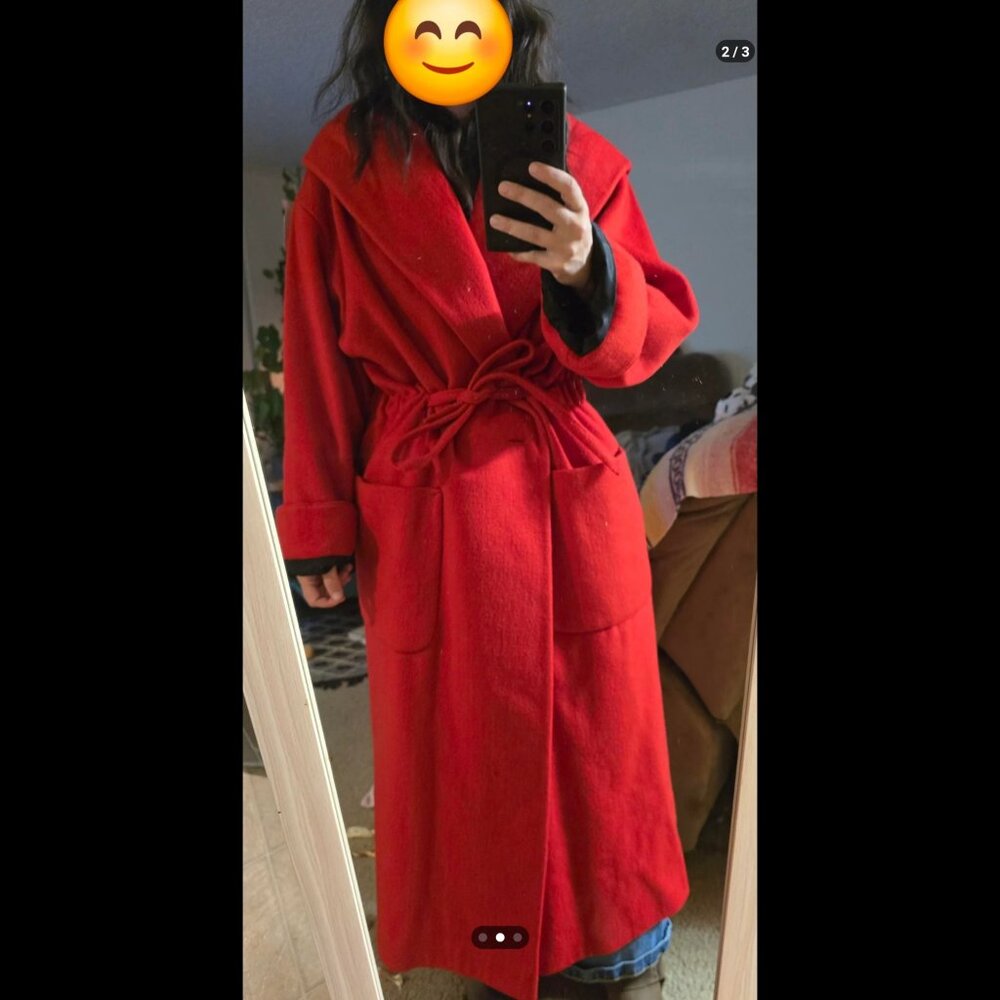 Paul Et Duffier vintage red wool hooded robe style coat - 8